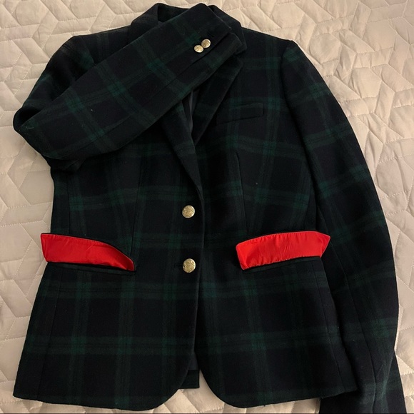 J. Crew patterned plaid green schoolboy blazer size 0 - Picture 7 of 7